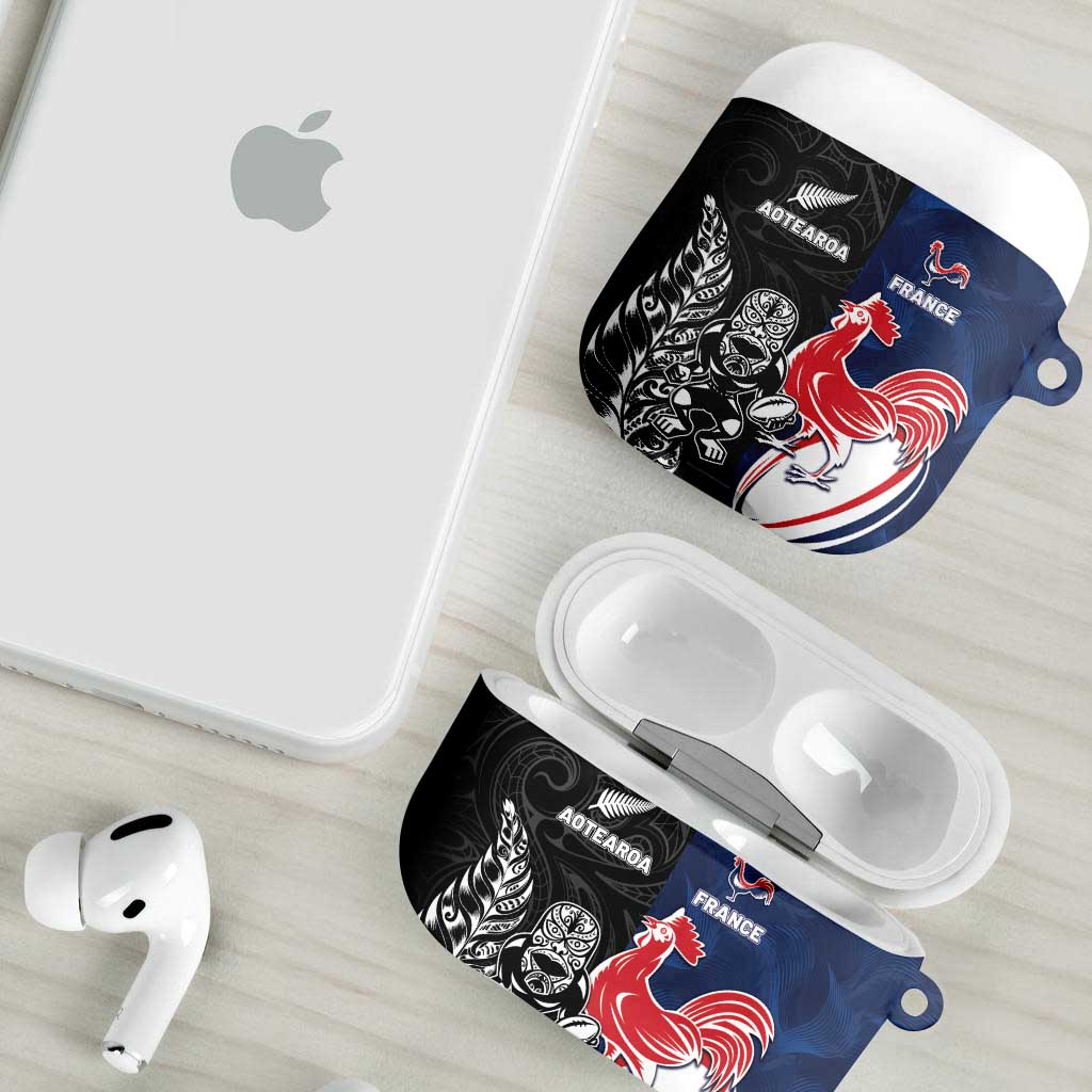 France And New Zealand Rugby AirPods Case Les Bleus Rooster With Maori Tiki LT05 - Polynesian Pride