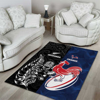 France And New Zealand Rugby Area Rug Les Bleus Rooster With Maori Tiki LT05 - Polynesian Pride