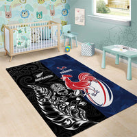 France And New Zealand Rugby Area Rug Les Bleus Rooster With Maori Tiki LT05 - Polynesian Pride