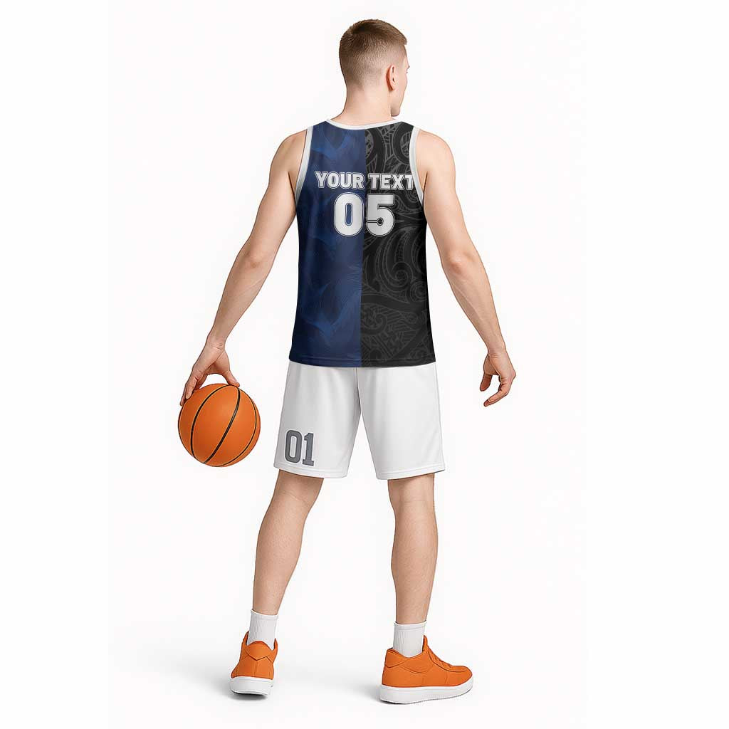 France And New Zealand Rugby Basketball Jersey - Les Bleus Rooster With Maori Tiki LT05 - Polynesian Pride