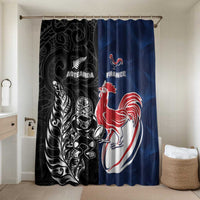 France And New Zealand Rugby Bathroom Set Les Bleus Rooster With Maori Tiki LT05 Shower Curtain Only Black - Polynesian Pride