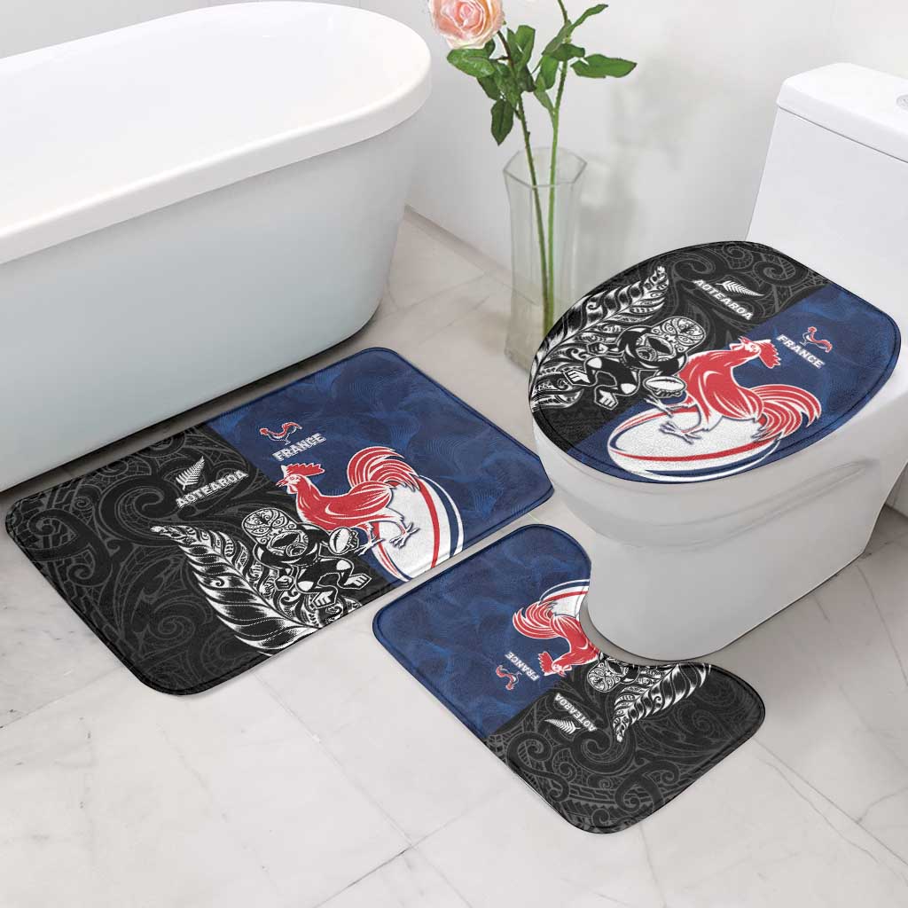 France And New Zealand Rugby Bathroom Set Les Bleus Rooster With Maori Tiki LT05 - Polynesian Pride