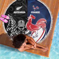 France And New Zealand Rugby Beach Blanket Les Bleus Rooster With Maori Tiki LT05 - Polynesian Pride