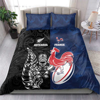 France And New Zealand Rugby Bedding Set Les Bleus Rooster With Maori Tiki LT05 - Polynesian Pride