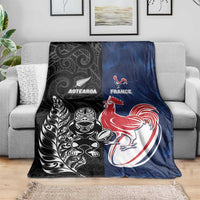 France And New Zealand Rugby Blanket Les Bleus Rooster With Maori Tiki LT05 - Polynesian Pride