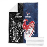 France And New Zealand Rugby Blanket Les Bleus Rooster With Maori Tiki LT05 - Polynesian Pride