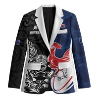 France And New Zealand Rugby Custom Blazer Les Bleus Rooster With Maori Tiki LT05 Unisex Black - Polynesian Pride