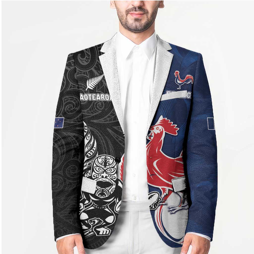 France And New Zealand Rugby Custom Blazer Les Bleus Rooster With Maori Tiki LT05 - Polynesian Pride