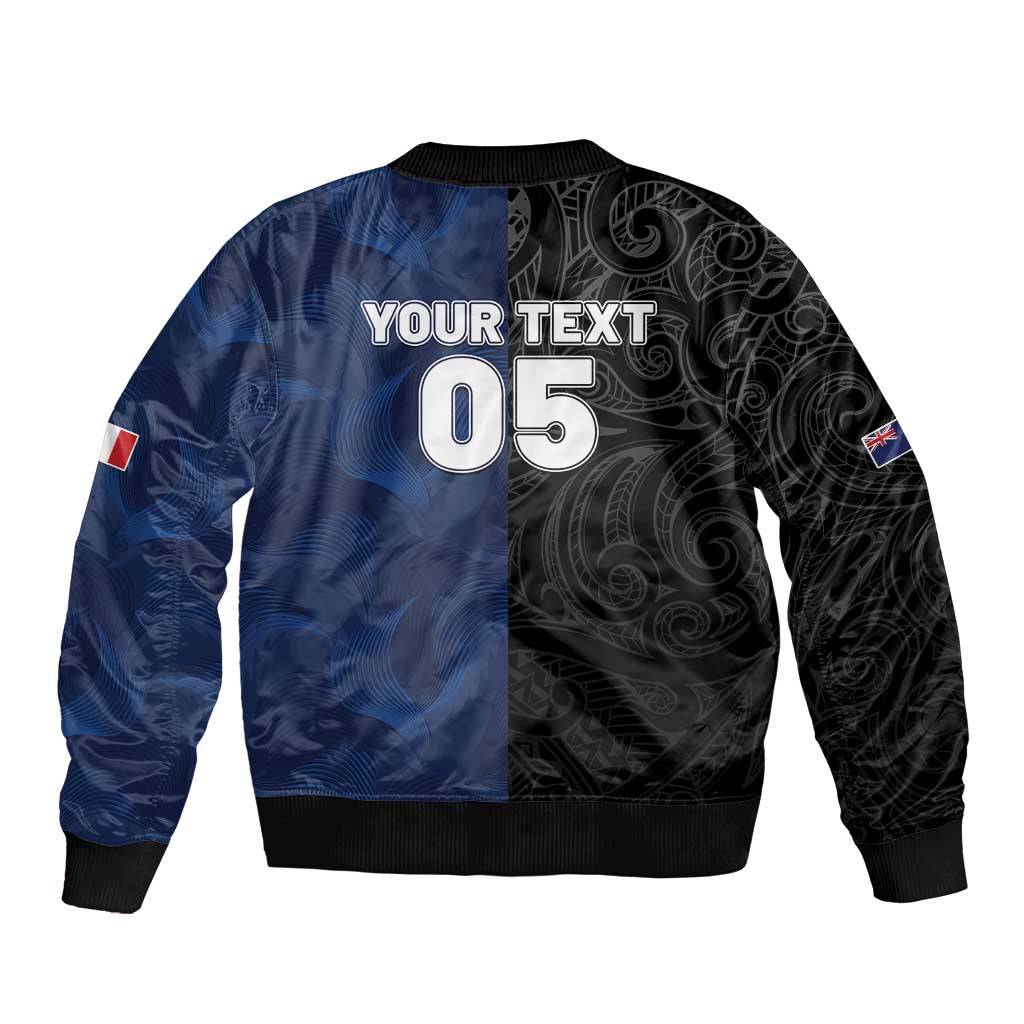 France And New Zealand Rugby Custom Bomber Jacket Les Bleus Rooster With Maori Tiki LT05 - Polynesian Pride