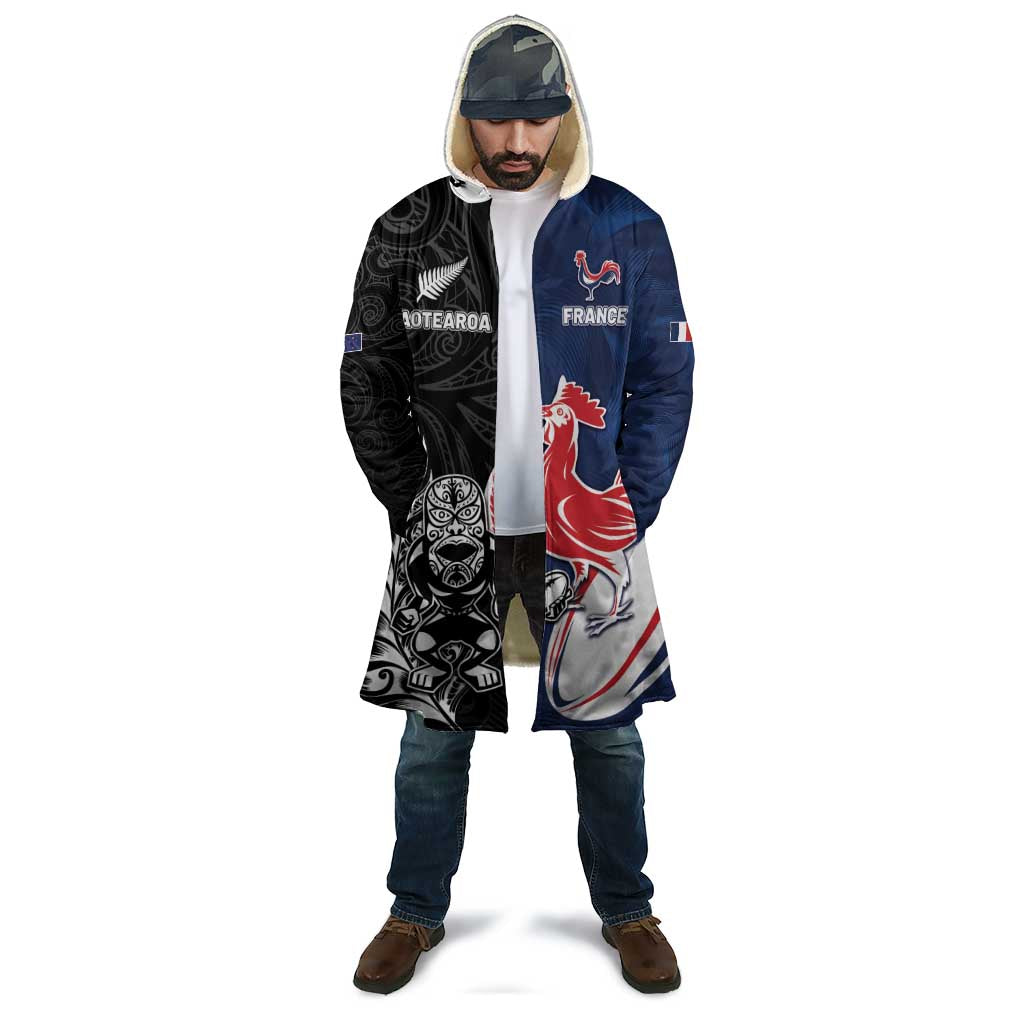 France And New Zealand Rugby Custom Cloak Les Bleus Rooster With Maori Tiki LT05 - Polynesian Pride