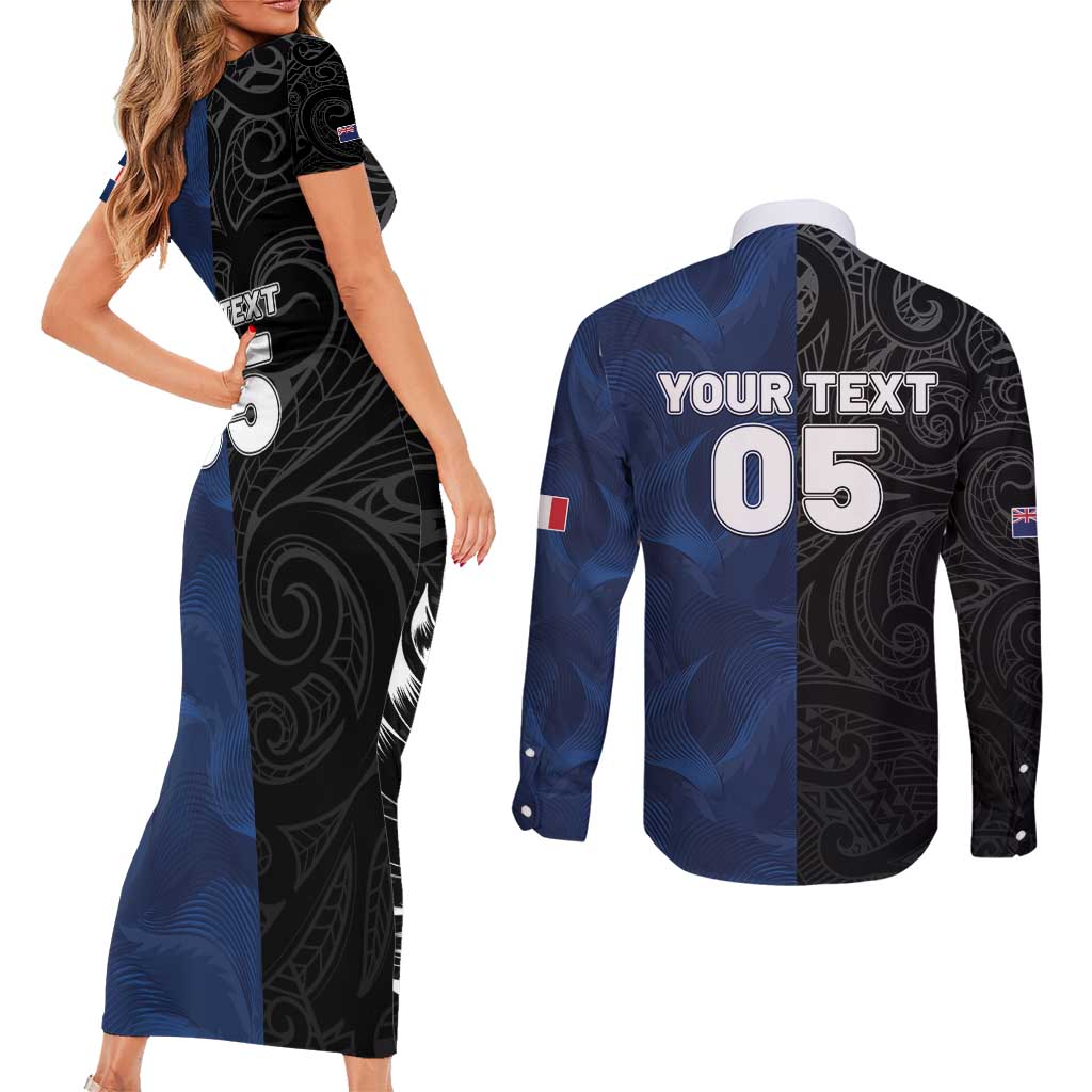 France And New Zealand Rugby Custom Couples Matching Short Sleeve Bodycon Dress and Long Sleeve Button Shirt Les Bleus Rooster With Maori Tiki LT05 - Polynesian Pride