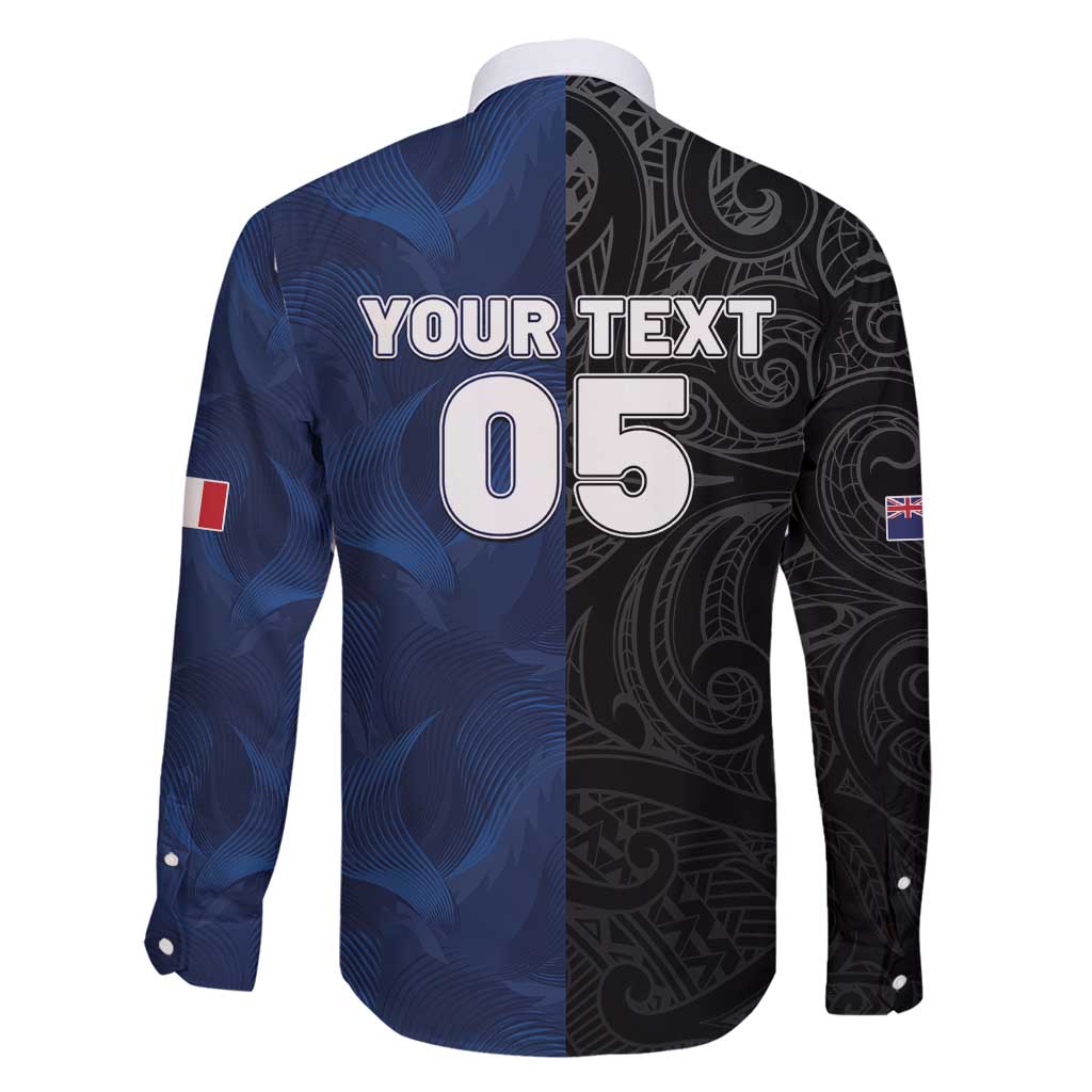 France And New Zealand Rugby Custom Family Matching Long Sleeve Bodycon Dress and Hawaiian Shirt Les Bleus Rooster With Maori Tiki LT05 - Polynesian Pride