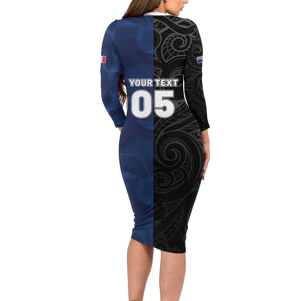 France And New Zealand Rugby Custom Family Matching Long Sleeve Bodycon Dress and Hawaiian Shirt Les Bleus Rooster With Maori Tiki LT05 - Polynesian Pride