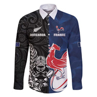 France And New Zealand Rugby Custom Family Matching Summer Maxi Dress and Hawaiian Shirt Les Bleus Rooster With Maori Tiki LT05 Dad's Shirt - Long Sleeve Black - Polynesian Pride