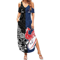 France And New Zealand Rugby Custom Family Matching Summer Maxi Dress and Hawaiian Shirt Les Bleus Rooster With Maori Tiki LT05 Mom's Dress Black - Polynesian Pride
