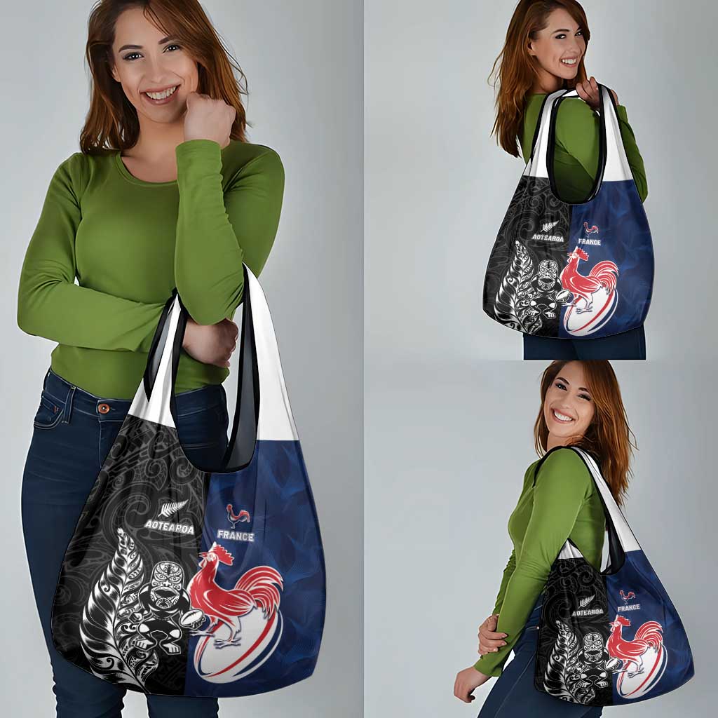 France And New Zealand Rugby Grocery Bag Les Bleus Rooster With Maori Tiki LT05 - Polynesian Pride