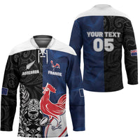 France And New Zealand Rugby Custom Hockey Jersey Les Bleus Rooster With Maori Tiki LT05 - Polynesian Pride