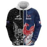 France And New Zealand Rugby Custom Hoodie Les Bleus Rooster With Maori Tiki LT05 - Polynesian Pride