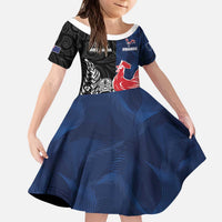 France And New Zealand Rugby Custom Kid Short Sleeve Dress Les Bleus Rooster With Maori Tiki LT05 KID Black - Polynesian Pride