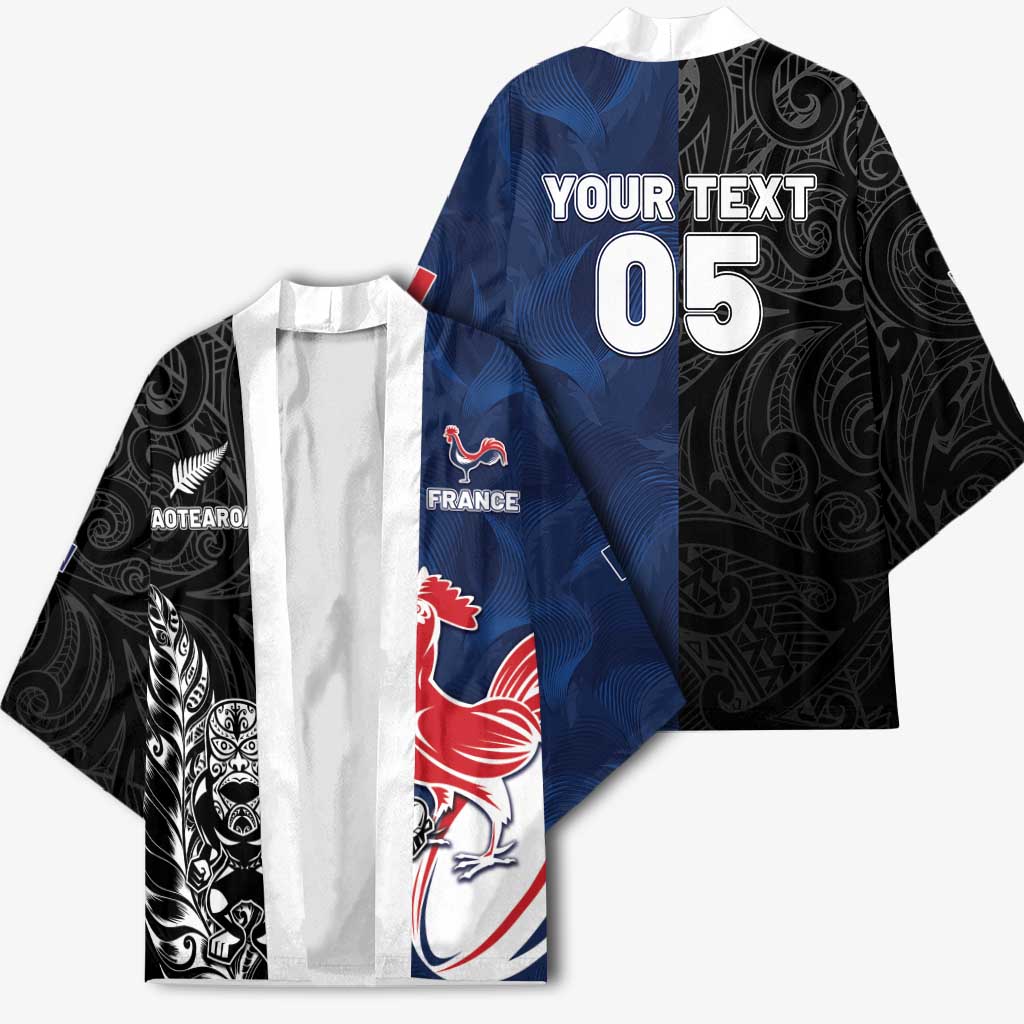 France And New Zealand Rugby Custom Kimono Les Bleus Rooster With Maori Tiki LT05 - Polynesian Pride