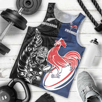 France And New Zealand Rugby Custom Men Tank Top Les Bleus Rooster With Maori Tiki LT05 - Polynesian Pride