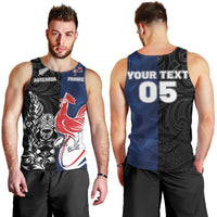 France And New Zealand Rugby Custom Men Tank Top Les Bleus Rooster With Maori Tiki LT05 - Polynesian Pride