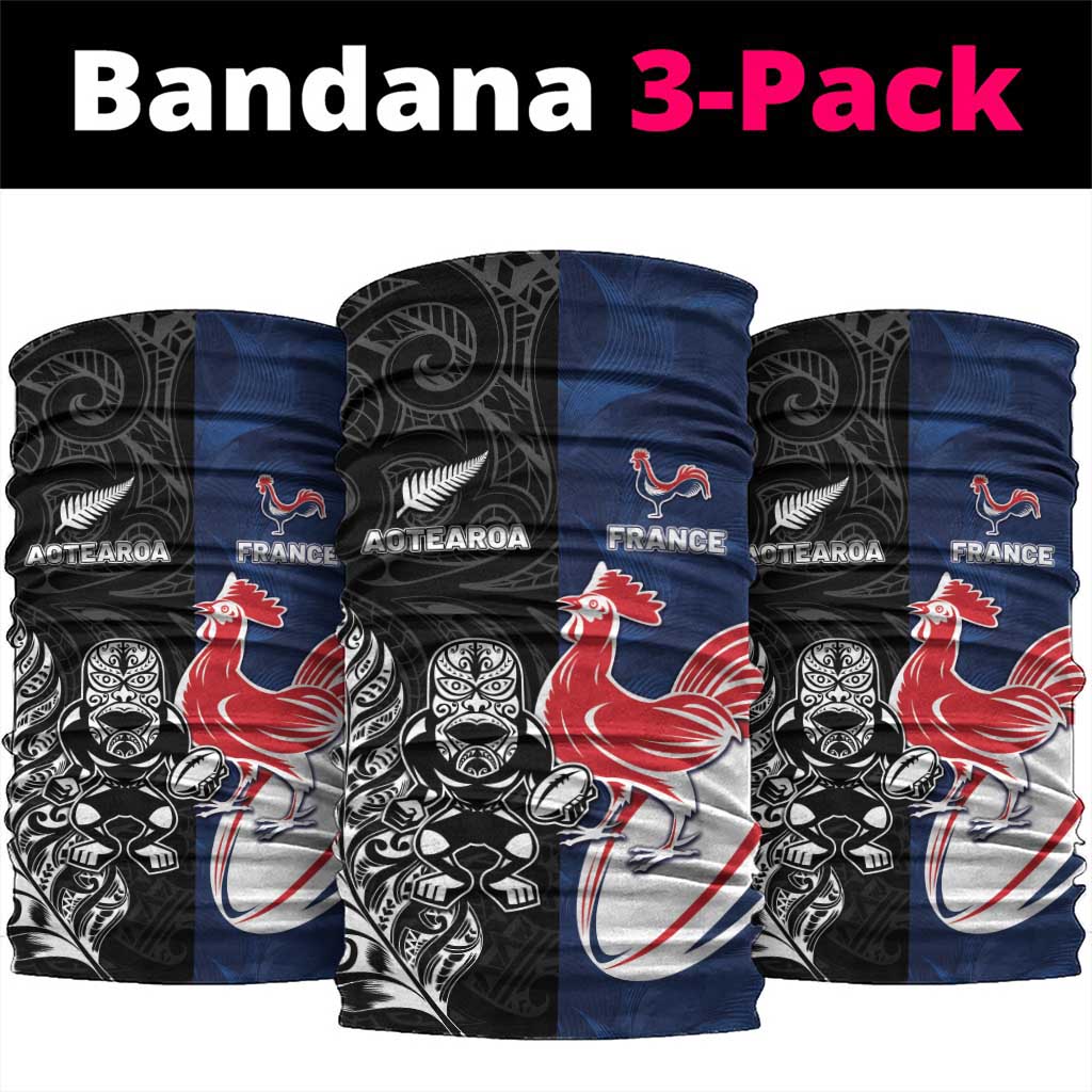 France And New Zealand Rugby Neck Gaiter Les Bleus Rooster With Maori Tiki LT05 package One Size: 25*50cm Black - Polynesian Pride