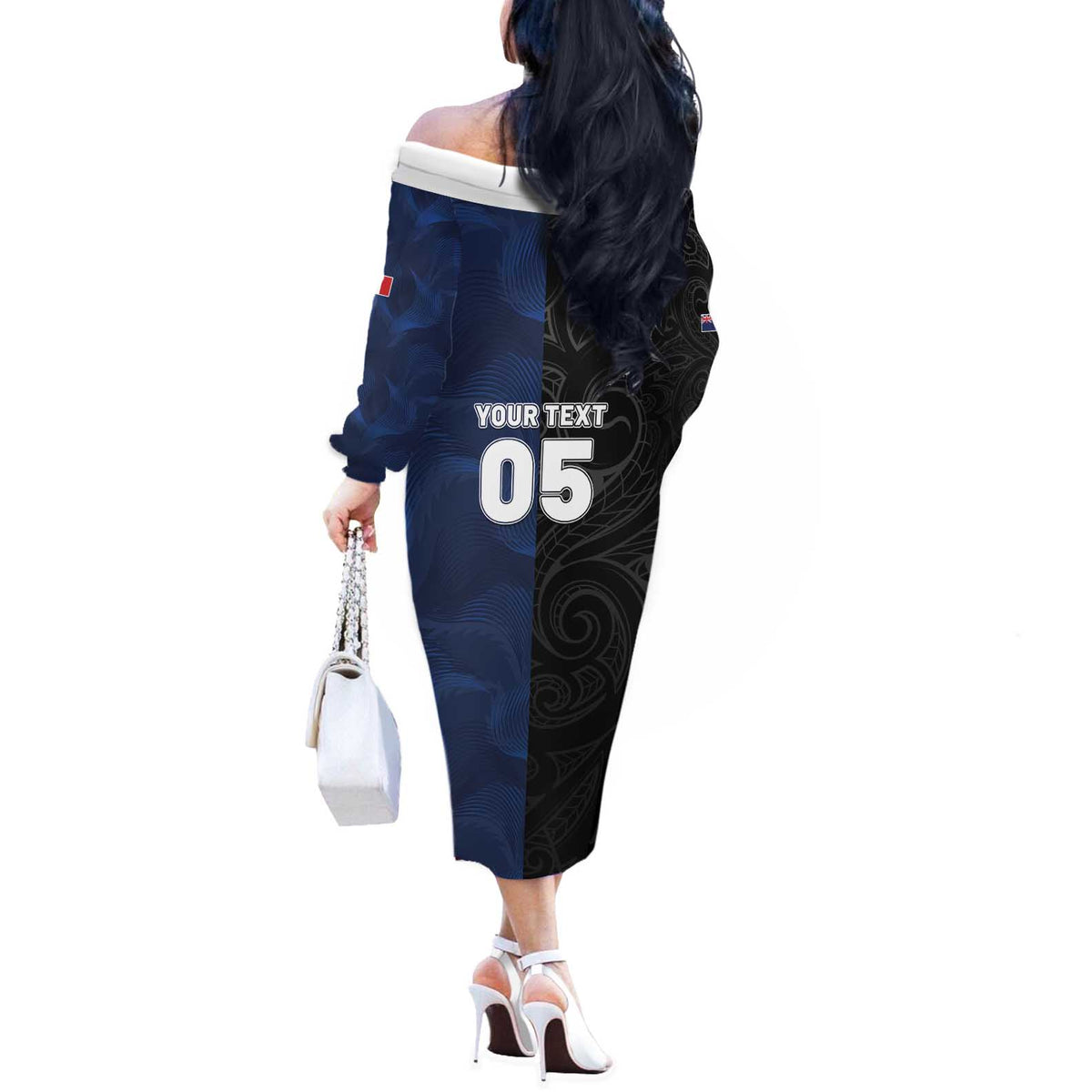 France And New Zealand Rugby Custom Off The Shoulder Long Sleeve Dress Les Bleus Rooster With Maori Tiki LT05 - Polynesian Pride
