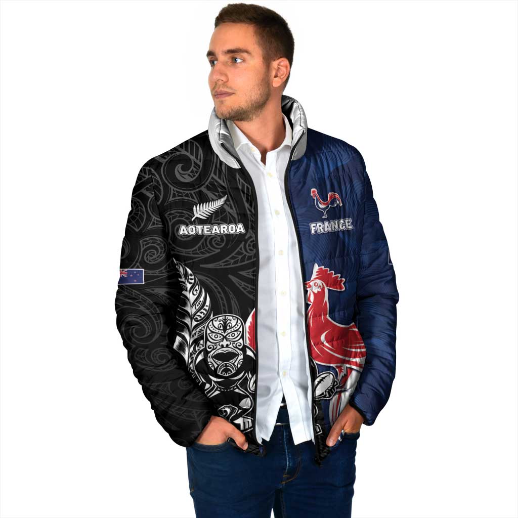 France And New Zealand Rugby Custom Padded Jacket Les Bleus Rooster With Maori Tiki LT05 - Polynesian Pride