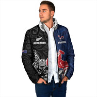 France And New Zealand Rugby Custom Padded Jacket Les Bleus Rooster With Maori Tiki LT05 - Polynesian Pride
