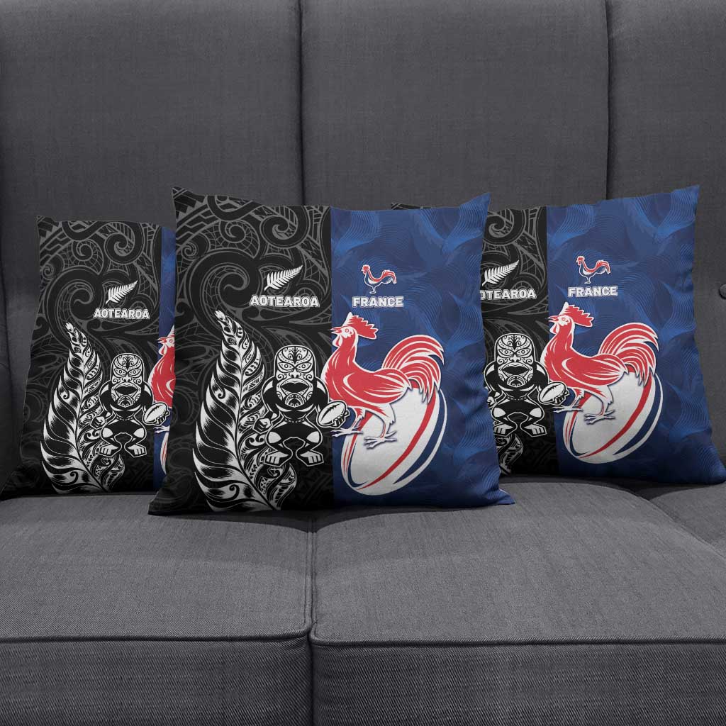 France And New Zealand Rugby Pillow Cover Les Bleus Rooster With Maori Tiki LT05 - Polynesian Pride