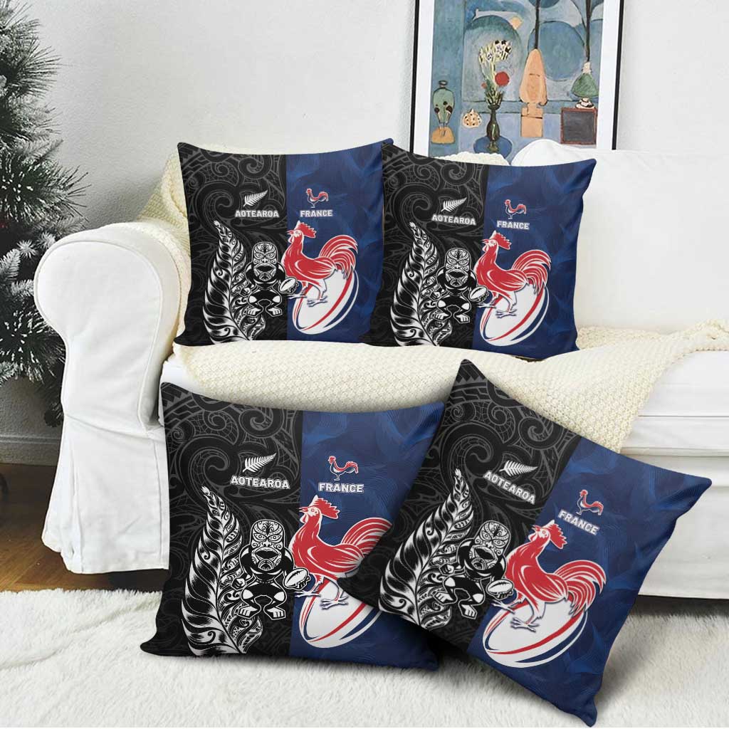 France And New Zealand Rugby Pillow Cover Les Bleus Rooster With Maori Tiki LT05 - Polynesian Pride