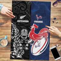 France And New Zealand Rugby Puzzle Les Bleus Rooster With Maori Tiki LT05 Black - Polynesian Pride