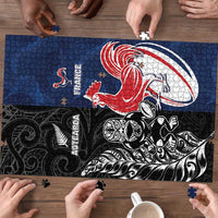 France And New Zealand Rugby Puzzle Les Bleus Rooster With Maori Tiki LT05 - Polynesian Pride