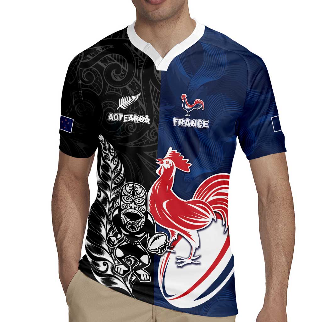 France And New Zealand Rugby Custom Rugby Jersey Les Bleus Rooster With Maori Tiki LT05 - Polynesian Pride