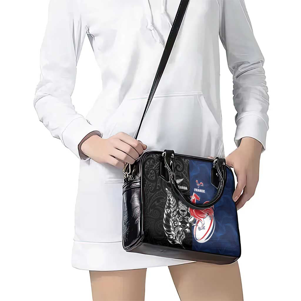 France And New Zealand Rugby Shoulder Handbag Les Bleus Rooster With Maori Tiki LT05 - Polynesian Pride