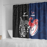 France And New Zealand Rugby Shower Curtain Les Bleus Rooster With Maori Tiki LT05 - Polynesian Pride
