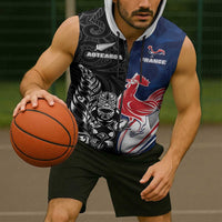 France And New Zealand Rugby Custom Sleeveless Zip Hoodie Les Bleus Rooster With Maori Tiki LT05 - Polynesian Pride