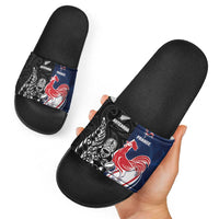 France And New Zealand Rugby Slide Sandals Les Bleus Rooster With Maori Tiki LT05 - Polynesian Pride