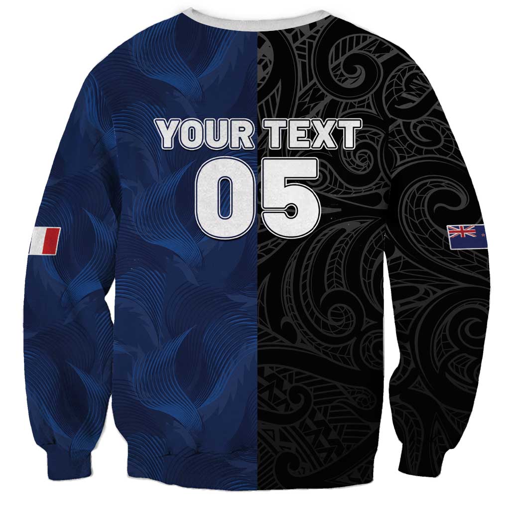 France And New Zealand Rugby Custom Sweatshirt Les Bleus Rooster With Maori Tiki LT05 - Polynesian Pride