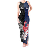 France And New Zealand Rugby Custom Tank Maxi Dress Les Bleus Rooster With Maori Tiki LT05 Women Black - Polynesian Pride