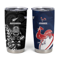 France And New Zealand Rugby Custom Tumbler Cup Les Bleus Rooster With Maori Tiki LT05 Black - Polynesian Pride