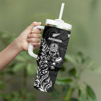 France And New Zealand Rugby Custom Tumbler With Handle Les Bleus Rooster With Maori Tiki LT05 - Polynesian Pride