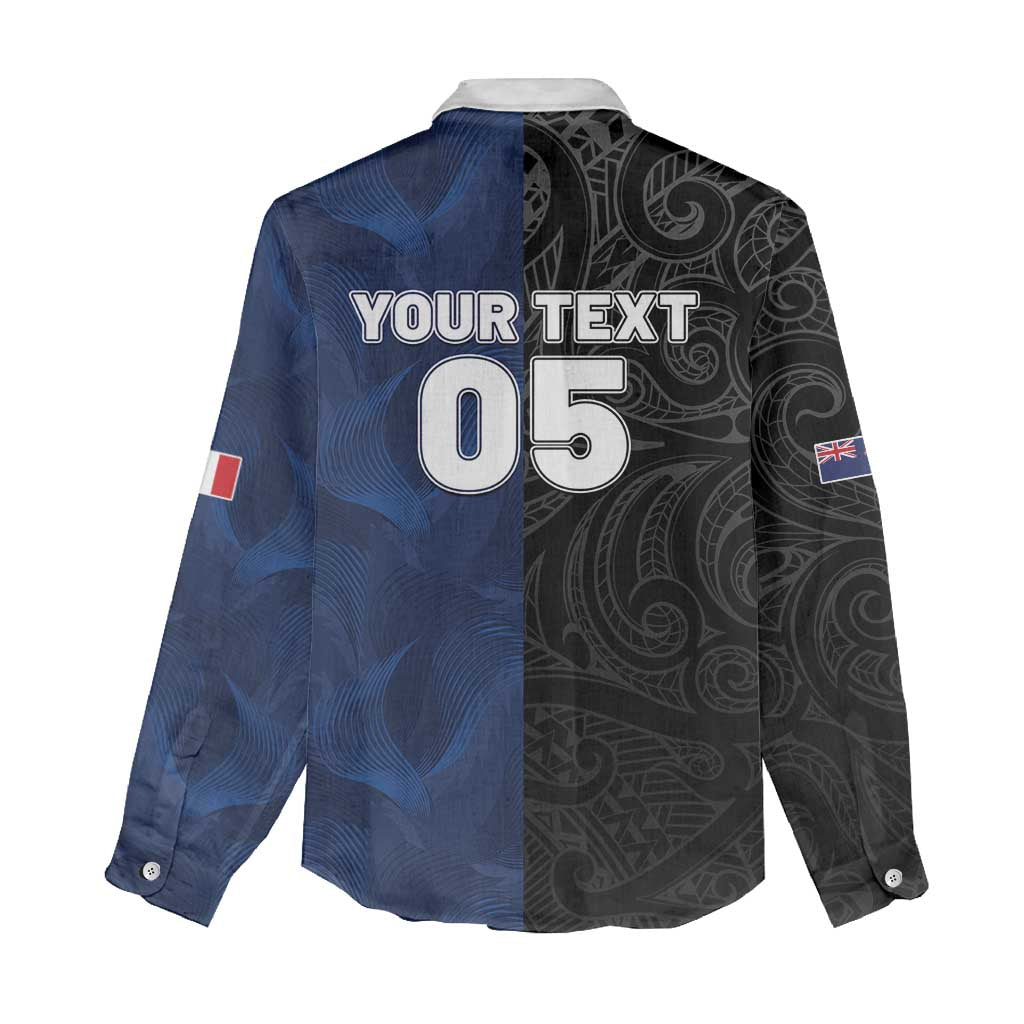 France And New Zealand Rugby Custom Women Casual Shirt Les Bleus Rooster With Maori Tiki LT05 - Polynesian Pride