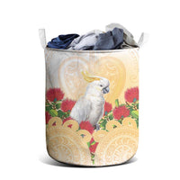 New Zealand Aotearoa Cockatoo Laundry Basket Maori Pattern With Pohutukawa Flowers