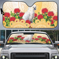 New Zealand Aotearoa Cockatoo Auto Sun Shade Maori Pattern With Pohutukawa Flowers