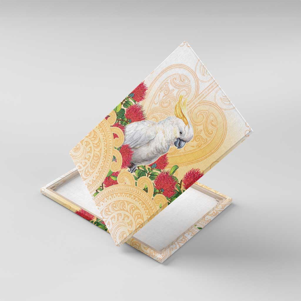 New Zealand Aotearoa Cockatoo Canvas Wall Art Maori Pattern With Pohutukawa Flowers