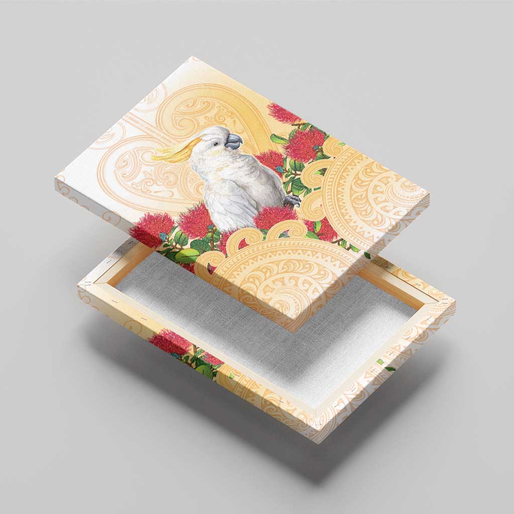New Zealand Aotearoa Cockatoo Canvas Wall Art Maori Pattern With Pohutukawa Flowers
