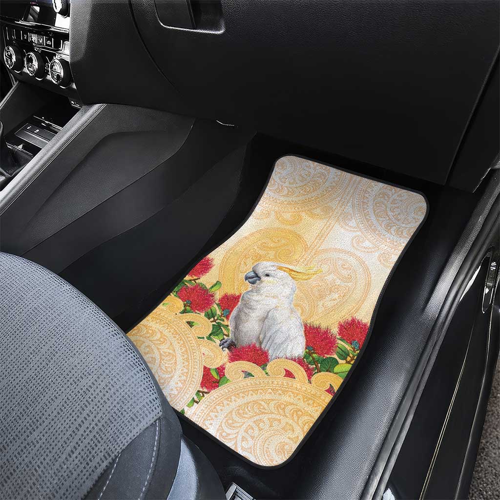 New Zealand Aotearoa Cockatoo Car Mats Maori Pattern With Pohutukawa Flowers