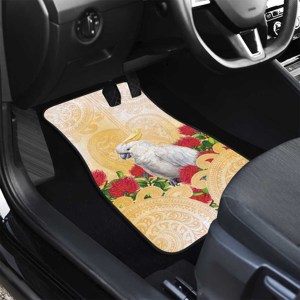 New Zealand Aotearoa Cockatoo Car Mats Maori Pattern With Pohutukawa Flowers